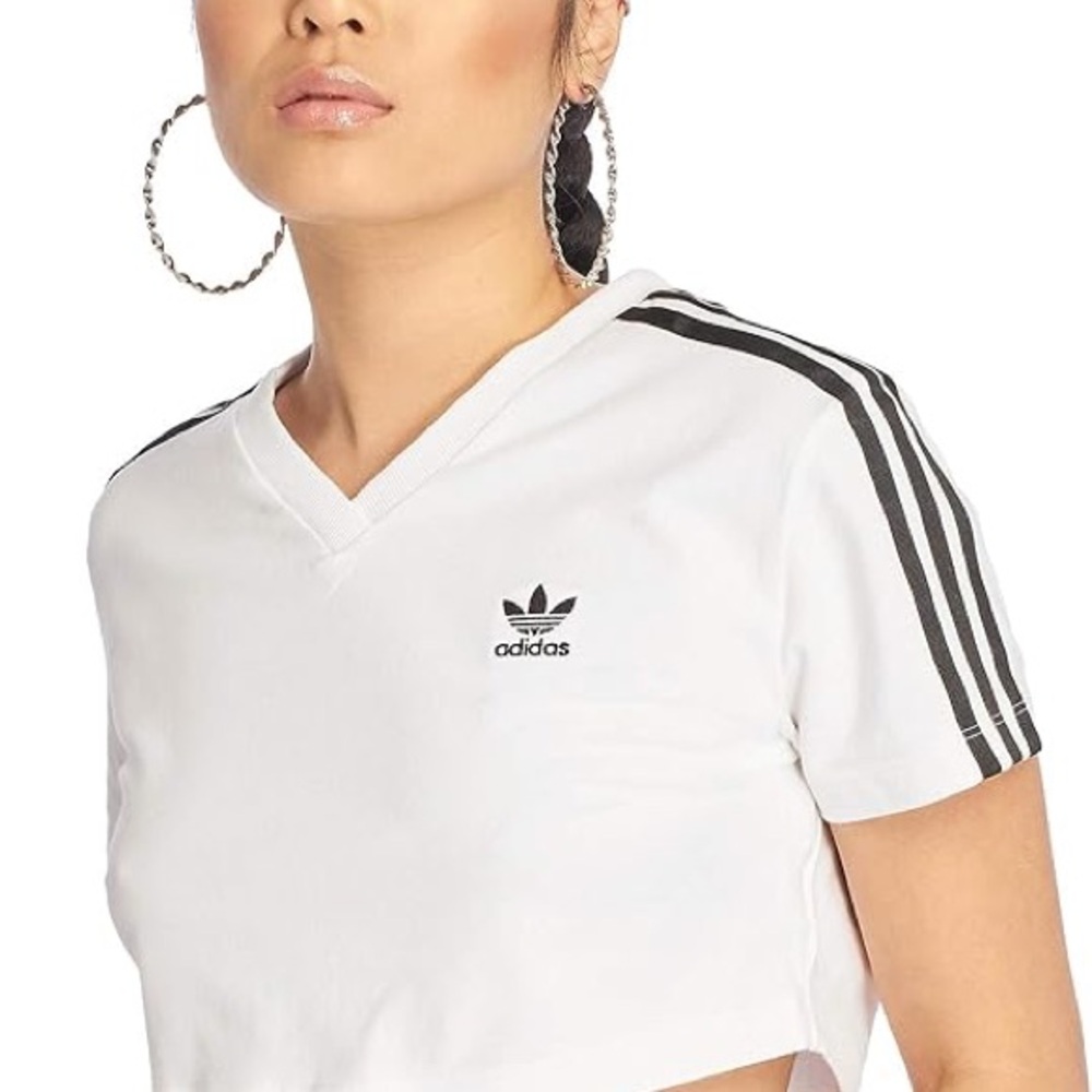 Adidas Women's White and Black Striped Crop Top